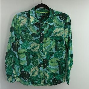 Talbots monstera leaf print long sleeve button up dress shirt sz MP